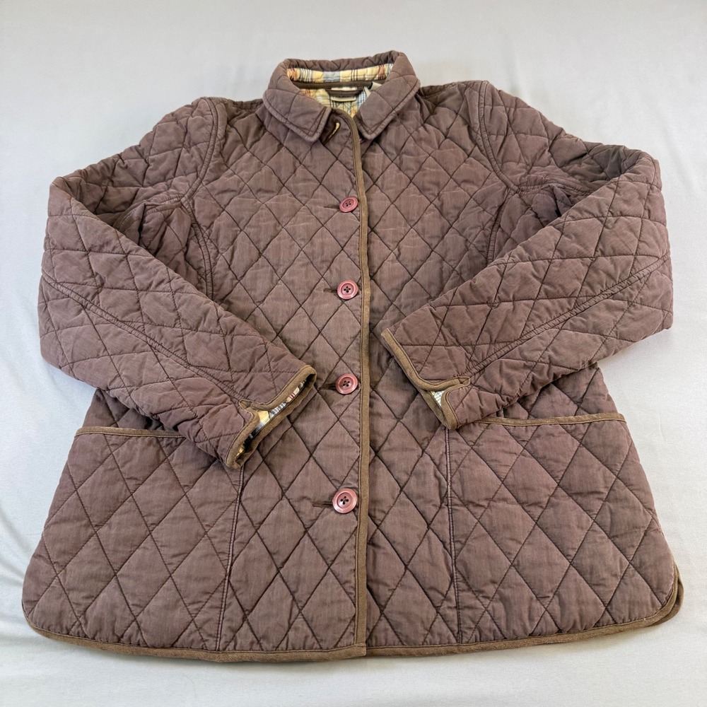 L.L. Bean Quilted Utility Jacket in Brown with Pink Accents - Picture 3 of 16